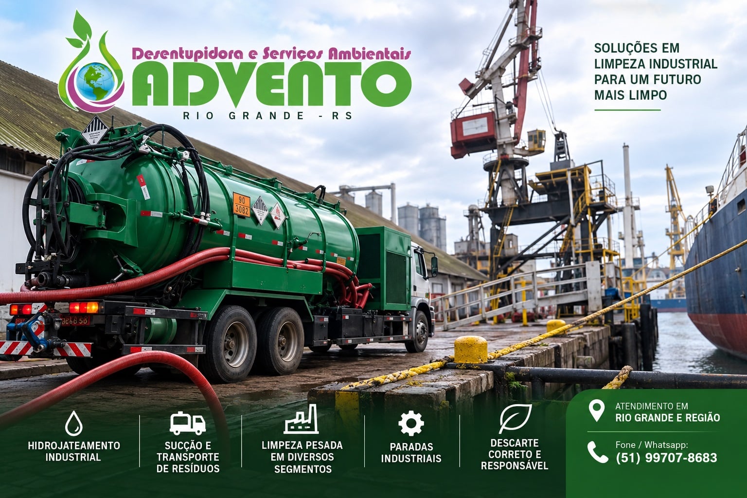 Hidrojateamento industrial em Rio Grande para limpeza, manutenção, desobstrução e conservação de equipamentos e áreas industriais.